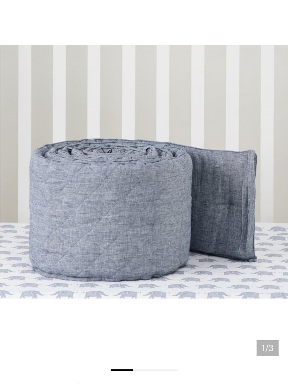 Blue Quilted/LINEN pottery barn baby bumper pads-Comforter for crib, toddler bed